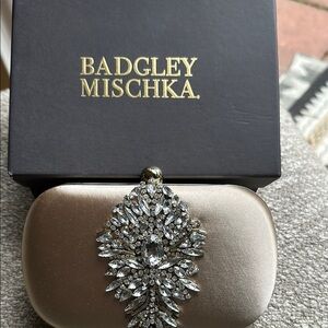 Badgley Mischka Champagne Clutch with Jewel Accent